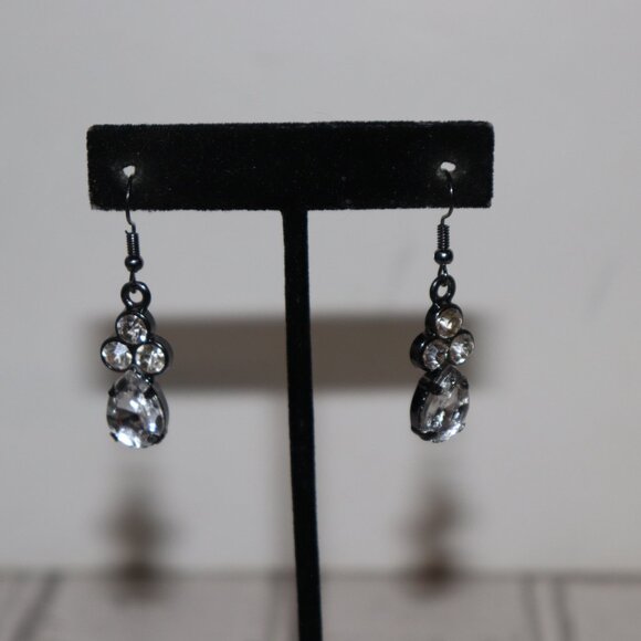 NWoT Sparkling Gunmetal & Rhinestone Dangle Earrings | 1.75" | French Hook - Picture 7 of 7